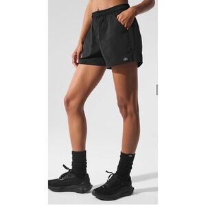 ALO Yoga Black Nylon Alumni Pull-On Activewear Shorts Women's Small
